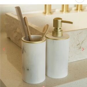 SUNDAY CITIZEN Faux Marble Soap Dispenser and Toothbrush Holder White Grey Gold